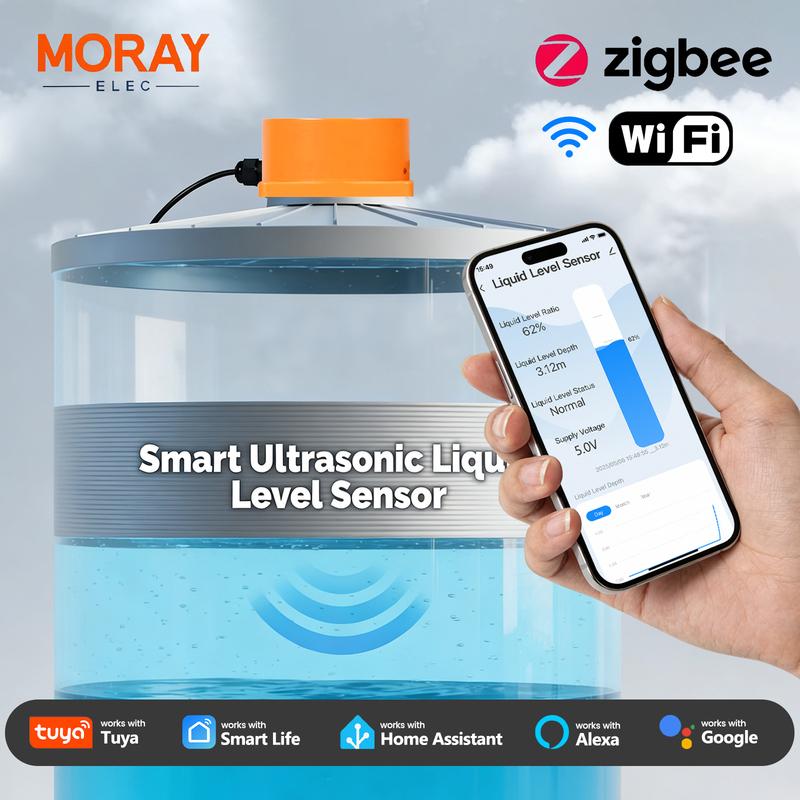 ME201WZ Tuya App Water Level Sensor WiFi Ultrasonic Zigbee High Accuracy  Remote Liquid Level Gauge Water Level Detection US (No Gateway)