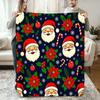 Santa Claus Poinsettia Snowflake Print Throw Blanket, Candy Cane Xmas Ornament Household Throw Blanket
