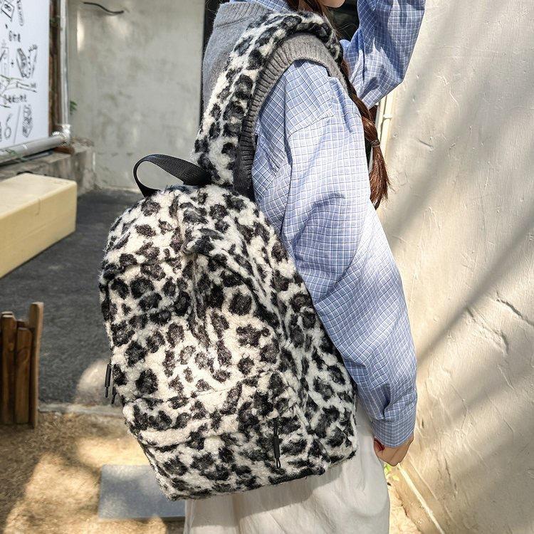 Zaino versione coreana ins retro stampa leopardata borsa zaino design di nicchia femminile grande capacità zaino scolastico per studenti zaino versatile casual
