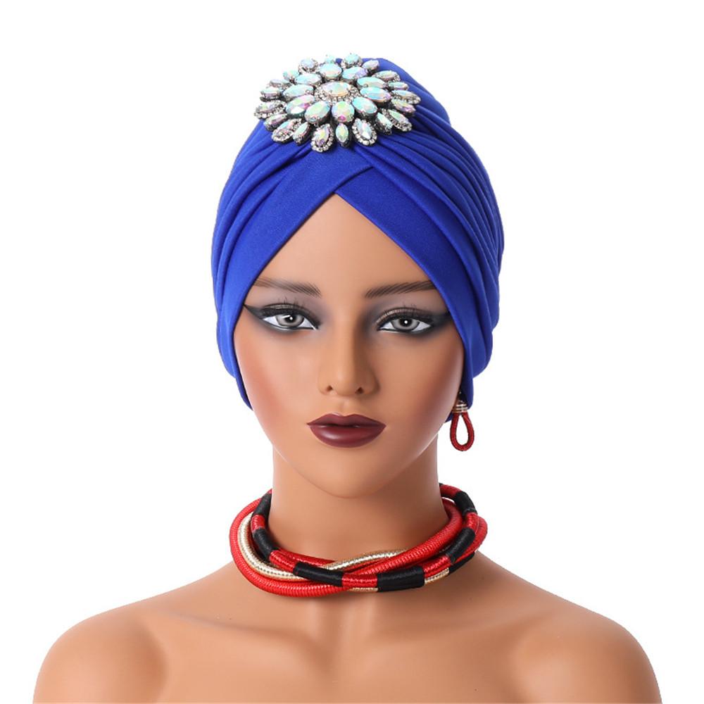 African Women's Headscarf Hat , Aoto Gele Fashion Style African Women's Folding Caps With Diamond Hair Buckle
