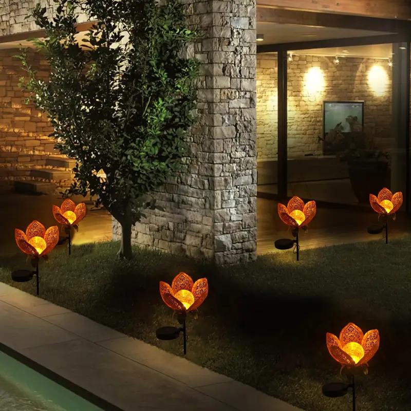 1 Piece Solar Metal Lotus Garden Light, Hollow Iron Petal Design, Charming Courtyard Decoration Party Decoration Supplies