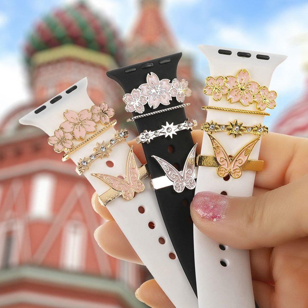 Metal Charms Watch Band Decoration Ring For Apple Diamond Ornament For Iwatch Bracelet Silicone Strap Jewelry Accessories
