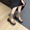 Retro Plateau Peeptoe Sandalen für Damen Dicke Absätze Römerschuhe Ausgehöhlt High-Top Reißverschluss hinten Quadratische Absätze Coole Stiefel