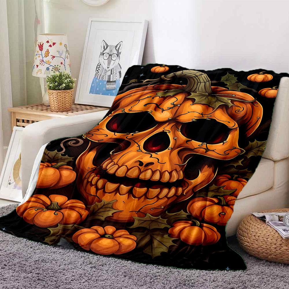 1pc Halloween pumpkin skull Blanket Lightweight Flannel Blanket Throw Blanket For Sofa, Bed, Travel, Camping yy2509026203