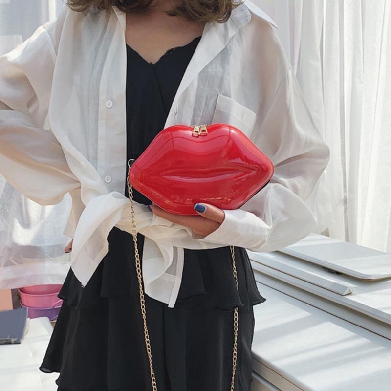Women Lip Shape Plastic Party Evening Purse with Chain Small Coin Bag Phone Pouches Candy Color Shoulder Crossbody Bag