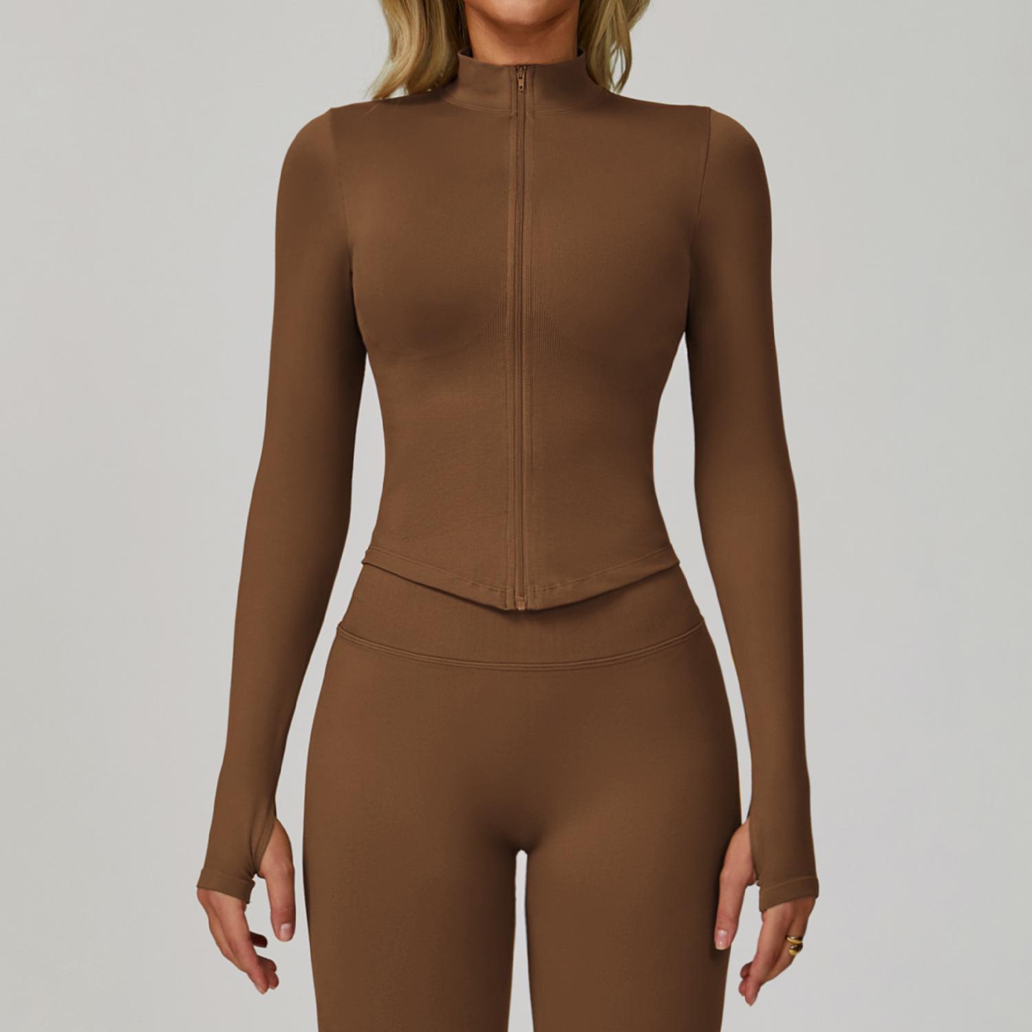 

«Женская быстросохнущая куртка для йоги с воротником-стойкой и молнией, длинный рукав, 7725 — европейский и американский крой, топ для занятий фитнесом на открытом воздухе» Medium