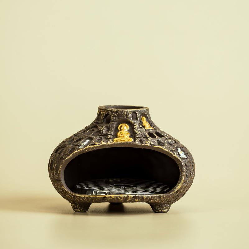Dunhuang Thousand Buddha Ceramic Incense Burner: Cultural, Retro-Inspired Indoor Holder for Incense Sticks, Cones, and Sacred Wood.
