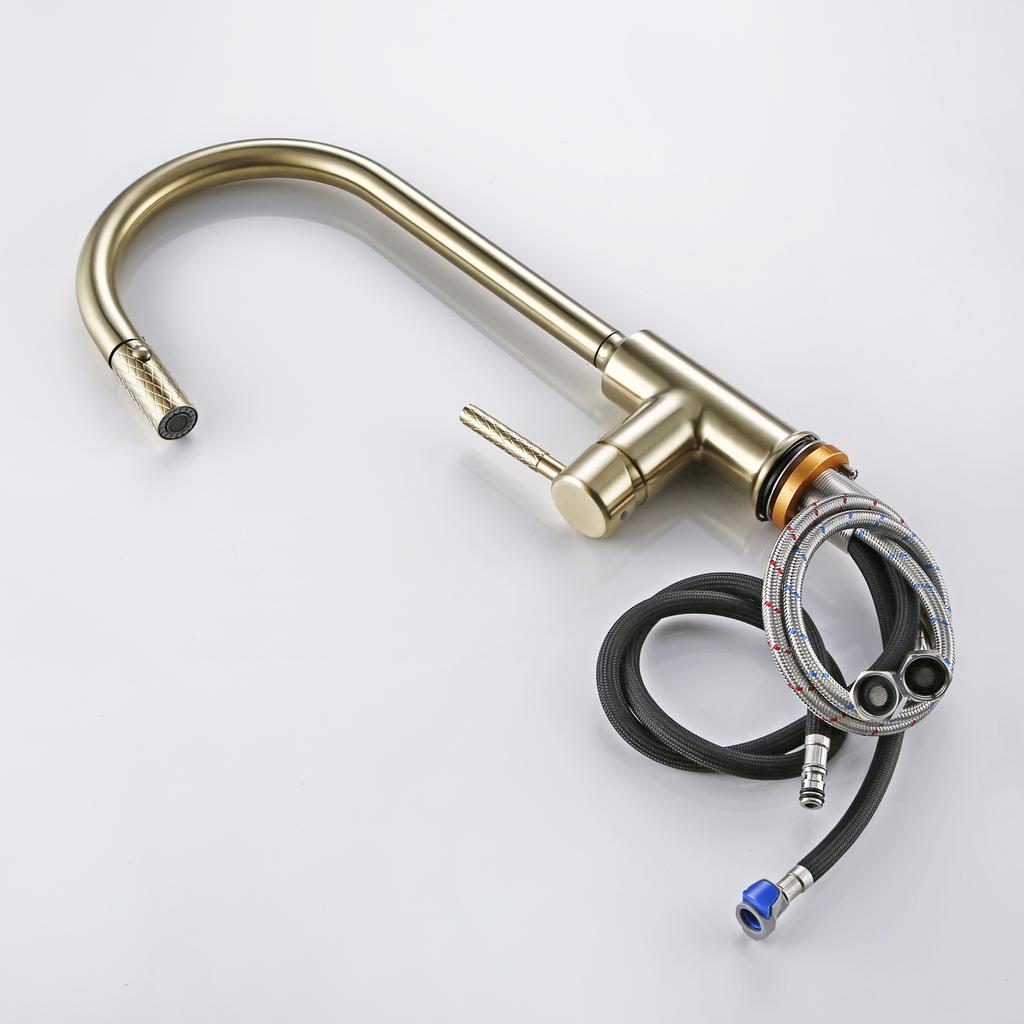 Luxury Brushed Golden 360 Swivel Bagnolux Pull Out Kitchen Faucet Hot And Cold Water Round Single Hole Kitchen Sink Mixer Tap