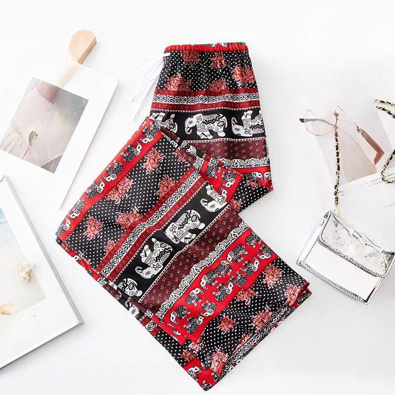 

Женские модные ультратонкие летние широкие брюки с принтом из ледяного шелка, свободные повседневные брюки с эластичной талией One Size красный