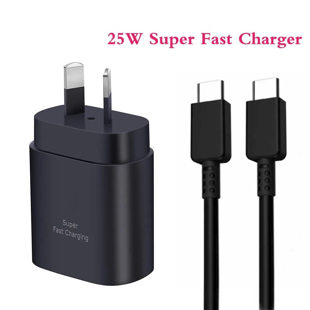 

AU Plug For Samsung 25W PD Super Fast Charger 3A 1M USB C To Type C Cable For Galaxy S24 S23 S22 Note20 Ultra S20 S21 FE A55 A54 White AU Plug only