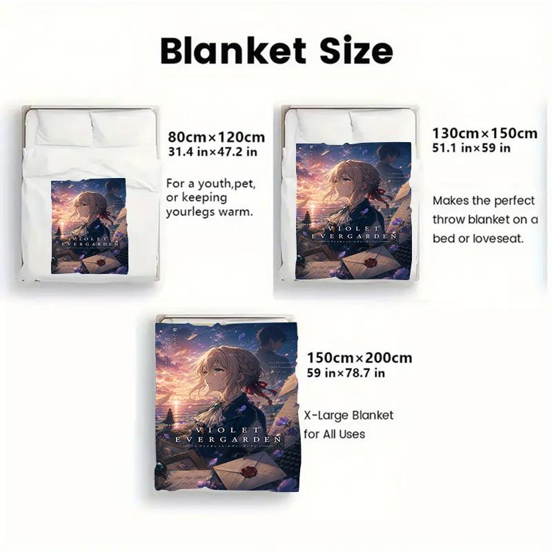 Violet Evergarden Letter Theme Anime Flannel Throw Blanket, Soft Blanket for Sofa Bed, Anime Print Home Decor