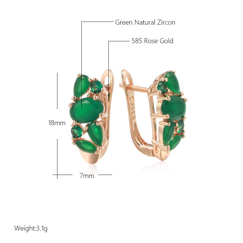 New Green Natural Zircon Drop Earrings For Women  Rose Gold Vintage Ethnic Bride Wedding Jewelry Party Accessories