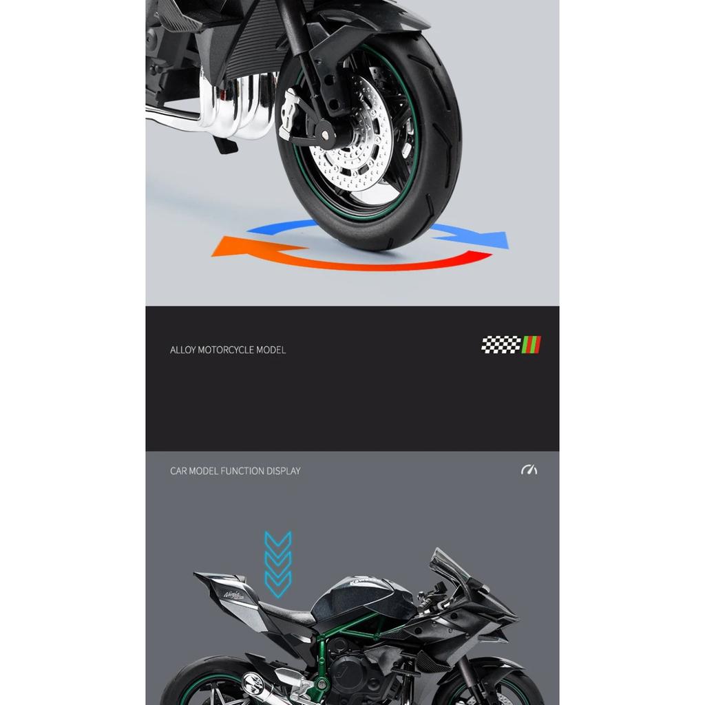 1/10 Kawasaki H2R Alloy Die Cast Motorcycle Model Vehicle Collection Sound and Light Off Road Autocycle Toys Car
