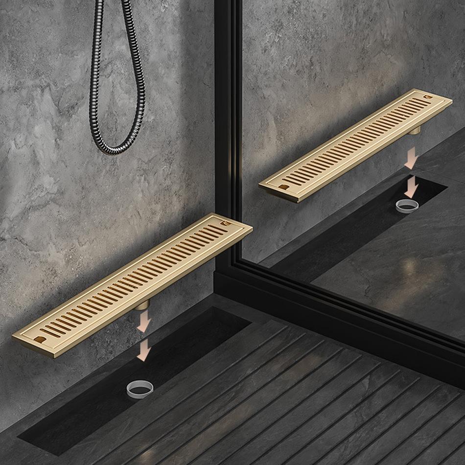 Shower Floor Drain for Bathroom Lavatory Balcony 304 Stainless Steel Brushed Gold Black Long Linear Drainage Side Floor Drains