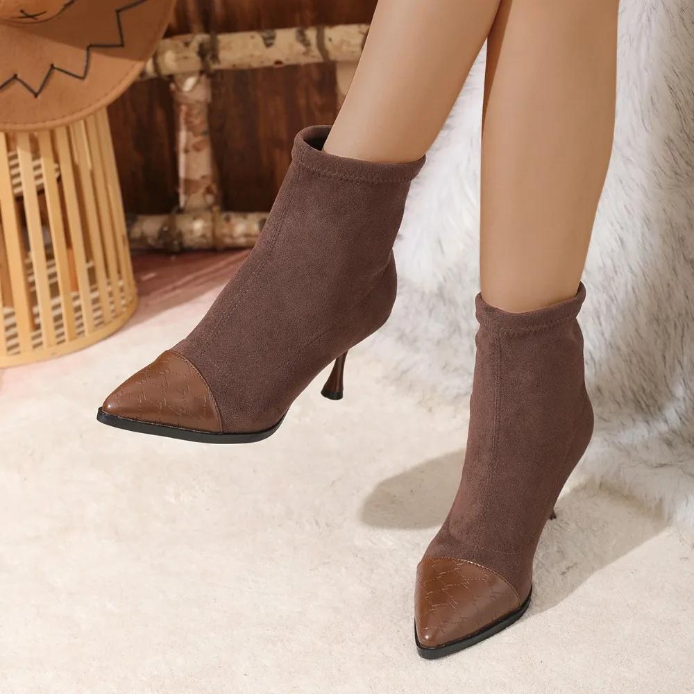 Fashion 2024 Winter Women Boots Genuine Leather Ankle Boots Pointed Toe Stiletto Boots High Heels Leather Shoes Ladies Shoes Thin Heels