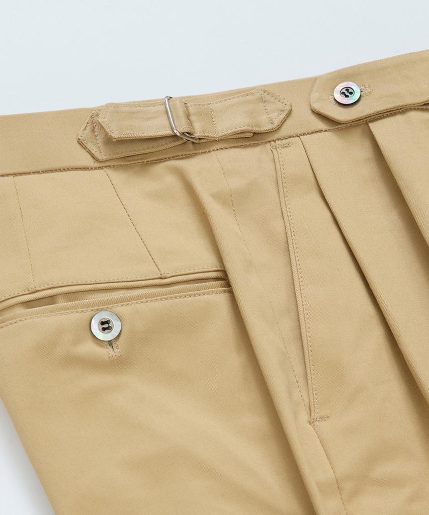 BELLIEF Cotton Adjust Double Pleats Relaxed Chino Pants (Beige)