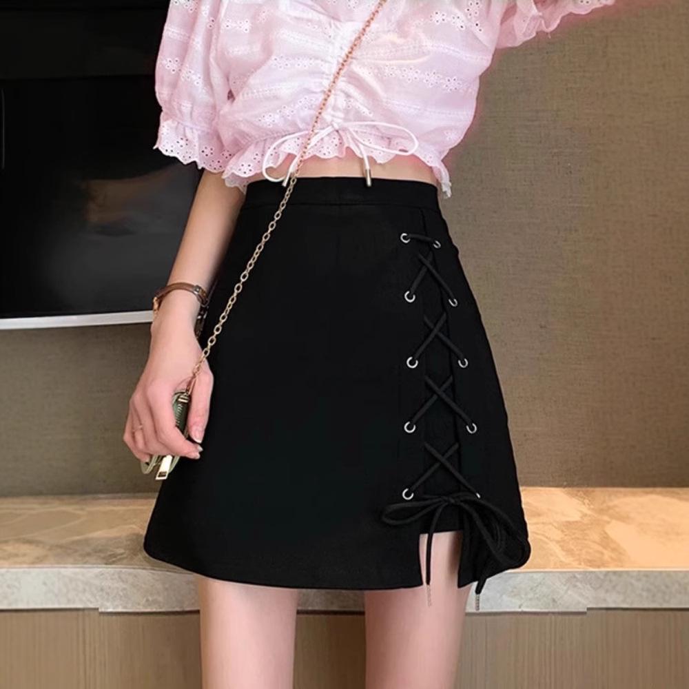 

Plus-Size High-Waist Lace-Up A-Line Skirt with Irregular Hem for Women S [81-90 lbs]