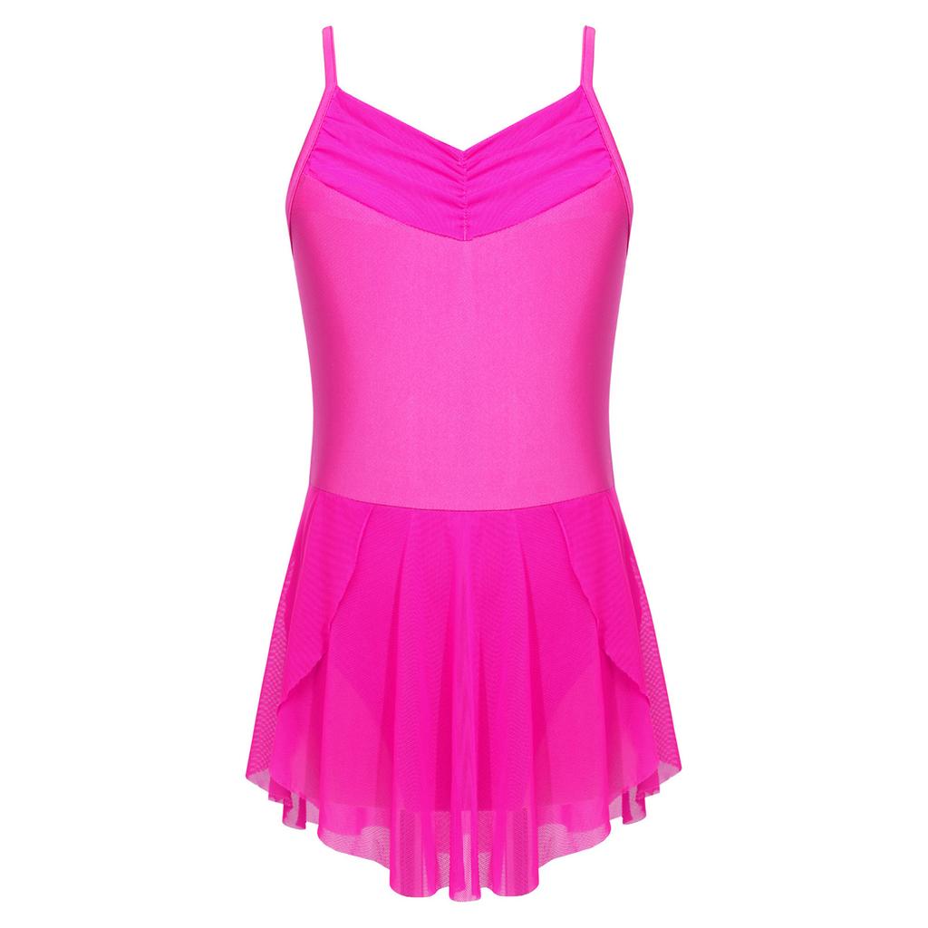 Girls Ballet Dresses Ballerina Practice Performance Ruched V Neck Spaghetti Straps Side Split Dress