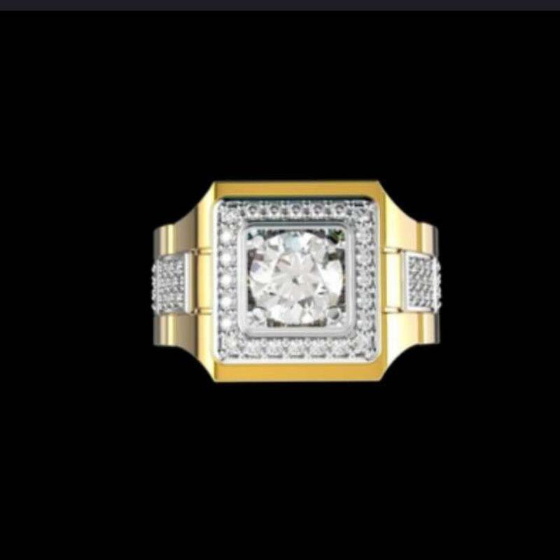 Hot Sale Popular Inlaid Crystal Wide Face Watch Style Men's Ring Banquet Business Male Ring  Size 6-13