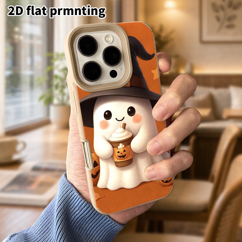 Phone Case: Lambskin 2D Flat Samsung Galaxy A34 A35 M05 M06 S20 S22 S21 FE Plus 5G Protective Case, Coffee Ghost, Christmas and Halloween Gift