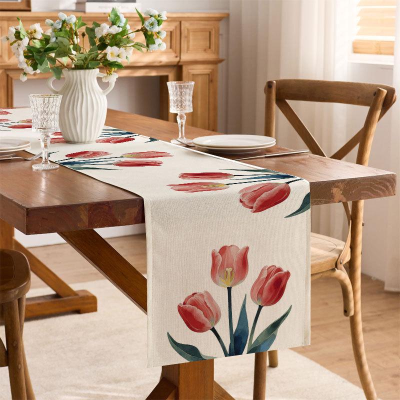Tulip print placemat linen style home holiday decoration gift kitchen table insulation mat western mat 30x50