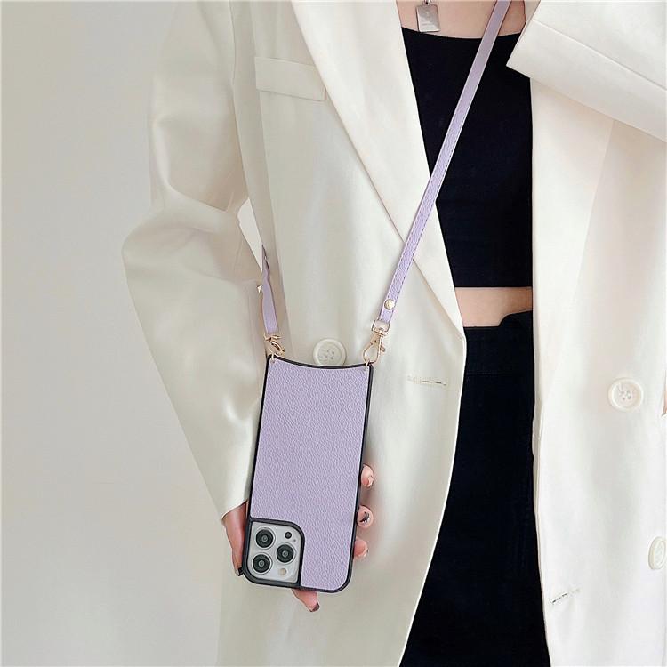 Applicable To Iphone12pro Leather Oblique Span Lychee Pattern Mobile Phone Case Apple 11 Lanyard Back Cover Protective Cover