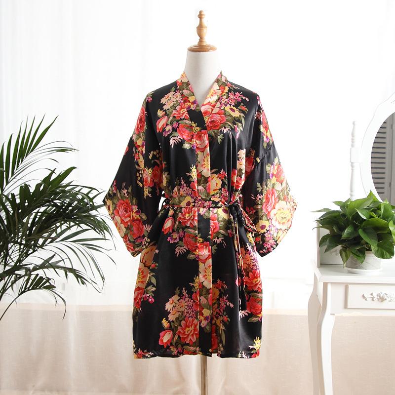 Comfortable Homewear Adult Sateen Peony Flower Open Robe Mother's Nightgown Nightgown Bathrobe Peacock Kimono Fashionable Elegant Elegant