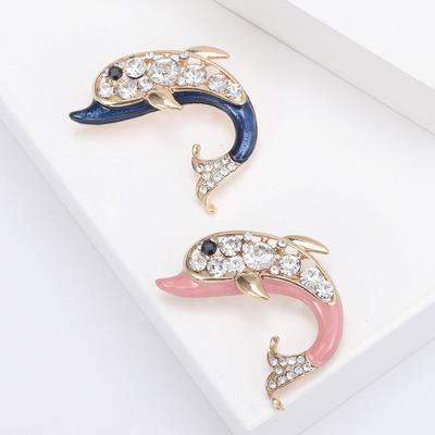 Fashion Alloy Enamel Rhinestone Dolphin Brooch Cartoon Versatile Ladies Suit Cardigan Corsage Accessories Pin