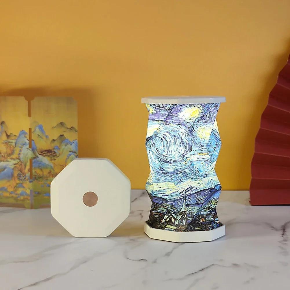 Folding Chinese Fabric Lantern LED Atmosphere Desk Lamp USB Charging Dimming Camping Travel Bedroom Decorative Lamp