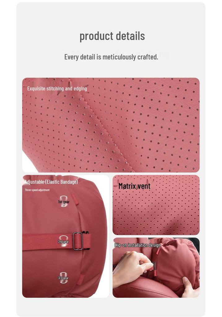 Hongqi Headrest and Lumbar Cushion for Neck and Back Support - H5 H6 H9 HS3 HS5 HS7 LS7 Models, Red