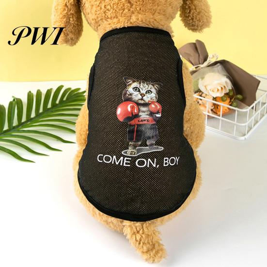 Pet Apparel Vest Cartoon Pattern Wear Resistant Polyester Dog Ultra-Thin Sleeveless Sunscreen Print Supplies Outfit