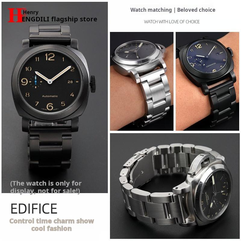 Cinturino Piatto in Acciaio Inossidabile 24 26mm Metallo Solido per Orologio Uomo Panerai PAM441 PAM111 Catena Cinturino Argento nero Accessori Uomo