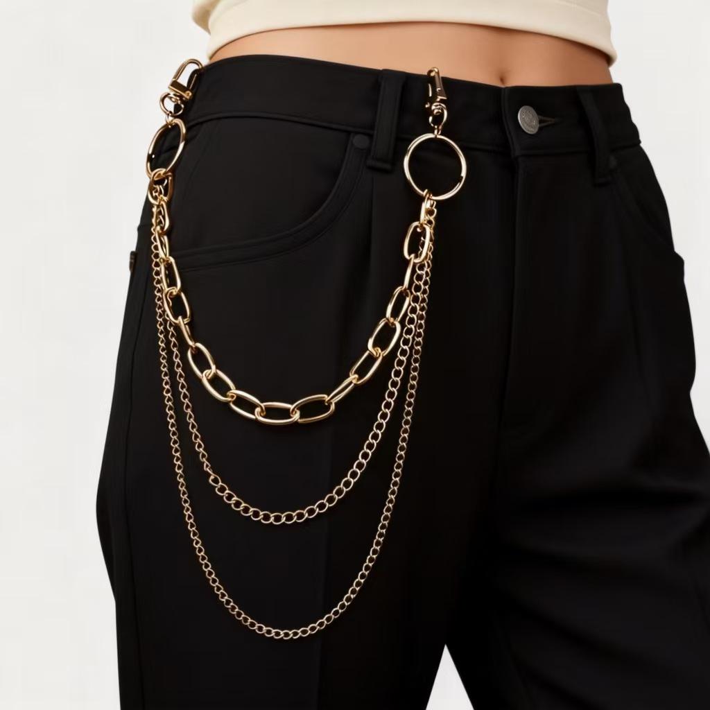 Versatile Metal Tassel Waist Chain with Layers and Geometric Rings