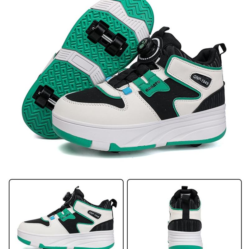 Boys Youth Roller Skates Shoes Removable Flat Shoes Four-Wheel Running Shoes for Kids - Roller Skating Shoes with Sport Buckle