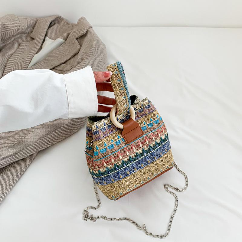 2025 spring new woven bucket bag chain bag casual armpit bag versatile straw woven shoulder oblique span bag