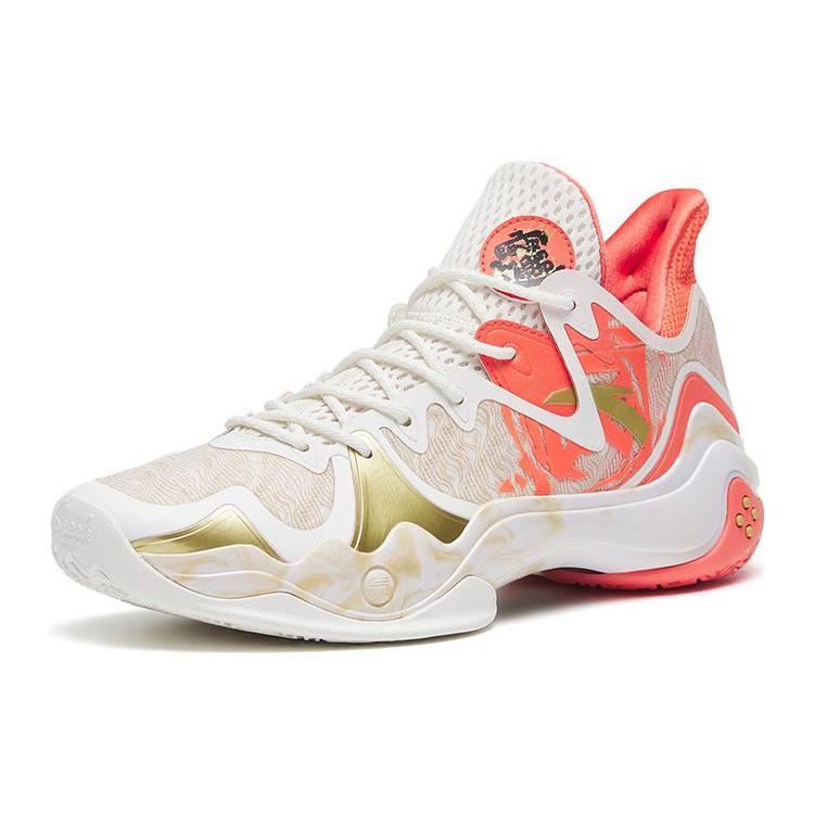 New Anta Shock Wave 4 Zhao Cai Jin Bao Cushioning Anti Slip And Wear Resistant Low Top Basketball Shoes Red White 112311106-3