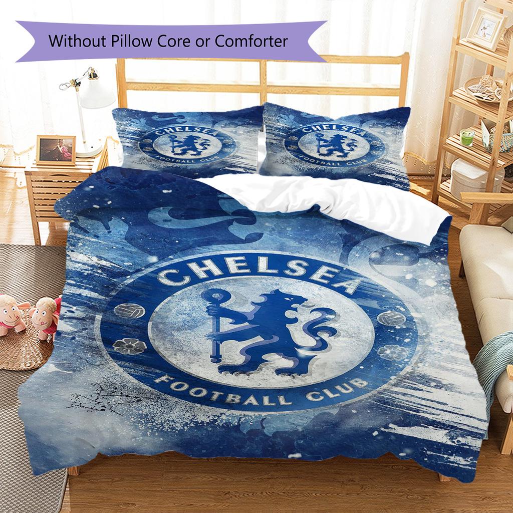 Chelsea FC Pattern Bedding Set Quilt Cover Pillowcase Home Decor Gift (1 * Duvet Cover + 2 * Pillowcase, Without Core)