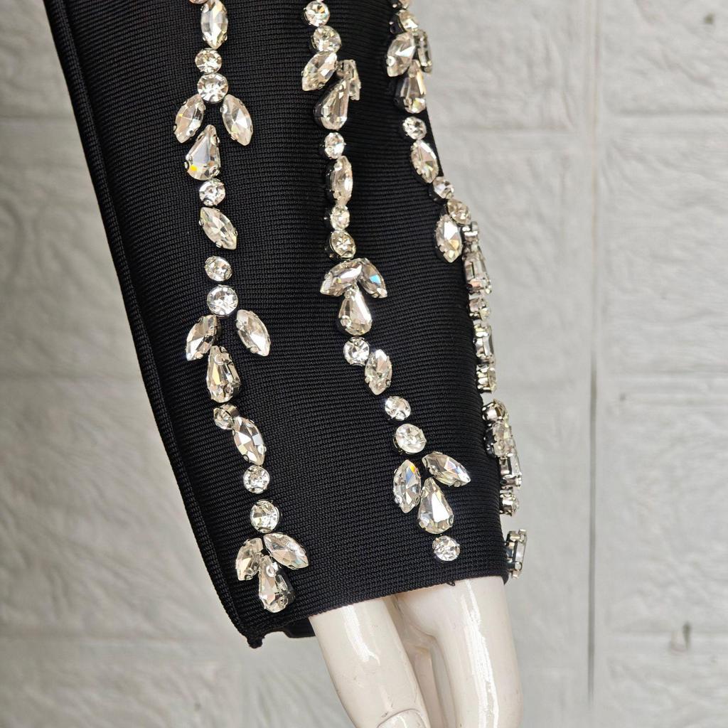 European & American Luxury Rhinestone Square Neck Bandage Dress - Slim Fit, Elegant Socialite Evening Wear.