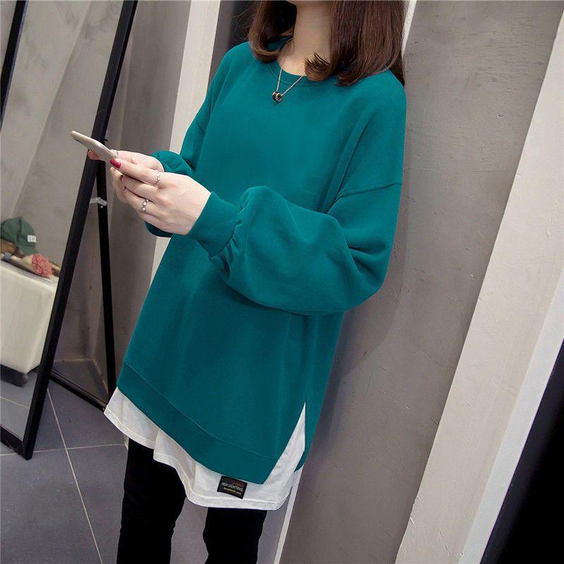 

Женский свитшот из двух частей осенне-зимнего свитера больших размеров в длинной части женских топов