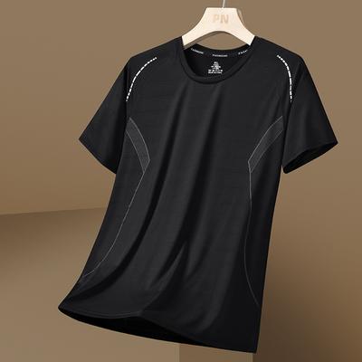 Schnelltrocknendes Sport-T-Shirt für Herren, kurze Ärmel, Sommer-T-Shirt, lässig, weiß/schwarz, Übergröße, Top, T-Shirt, Kleidung