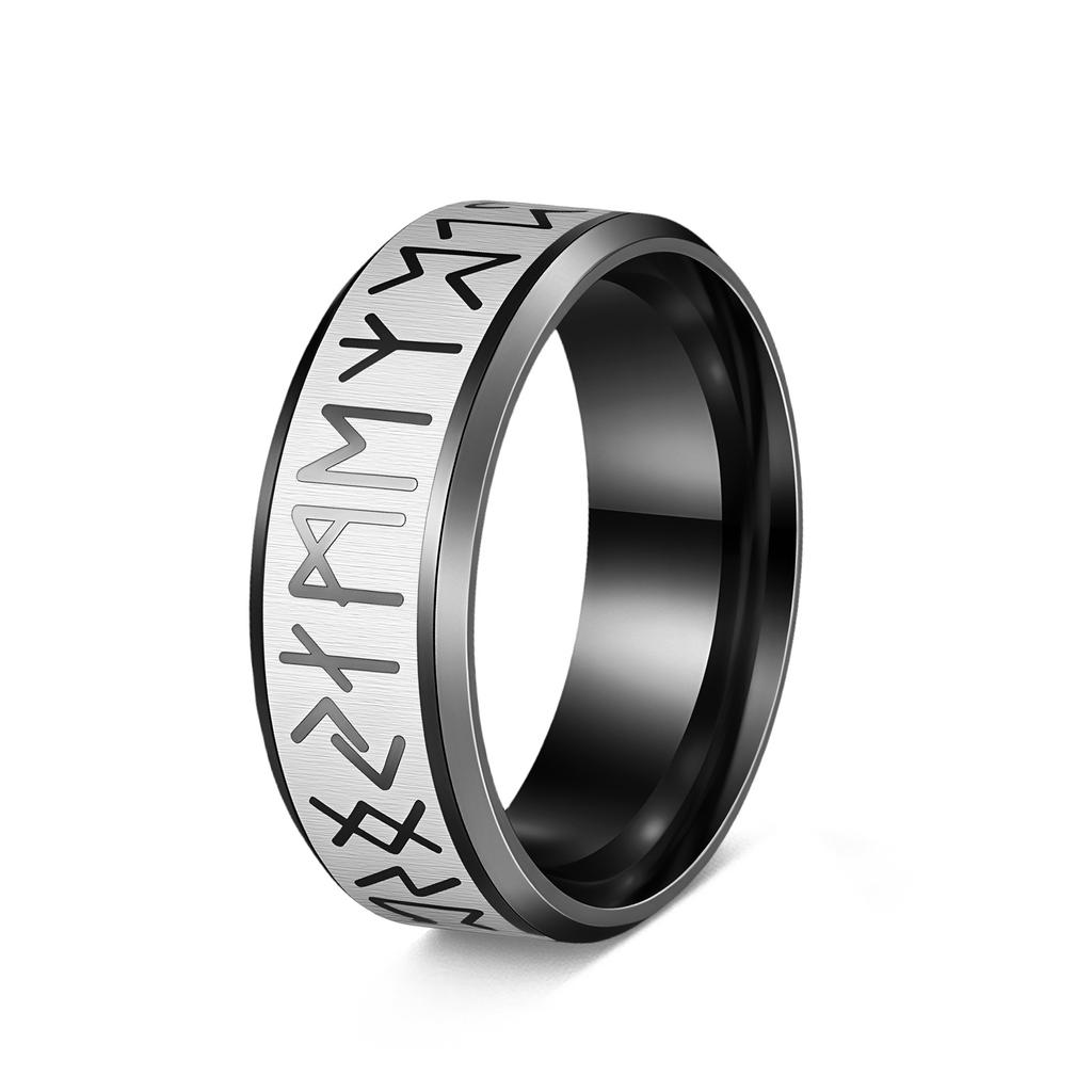 Viking Rune Ring 8mm Titanium Steel Men's Jewelry Dark Norse Pirate Style Band