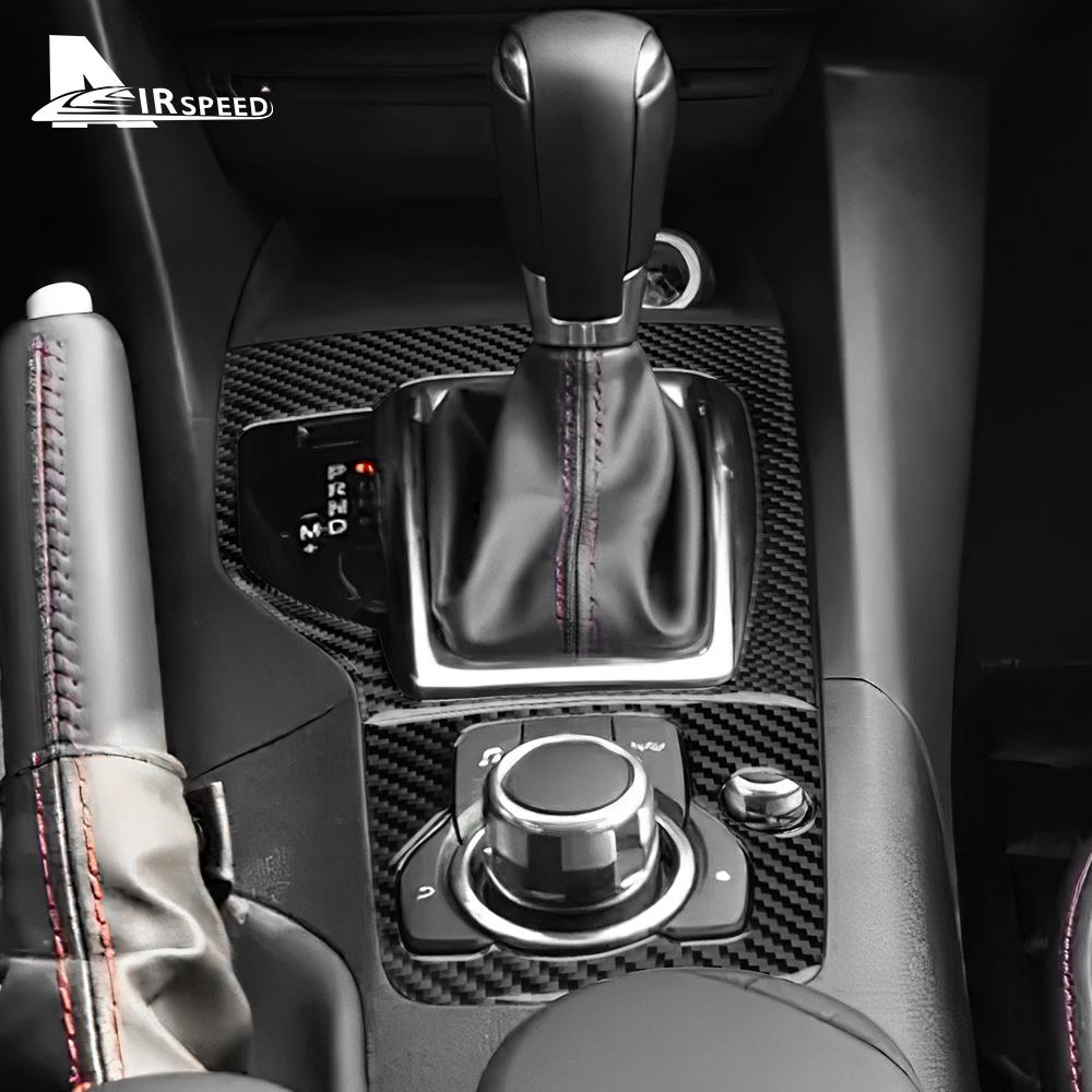 Echter Weicher Karbonfaser-Aufkleber für Mazda 3 Axela 2014 2015 2016 LHD RHD Auto Automatik-Schaltknauf-Panel Innenraumverkleidung Zubehör