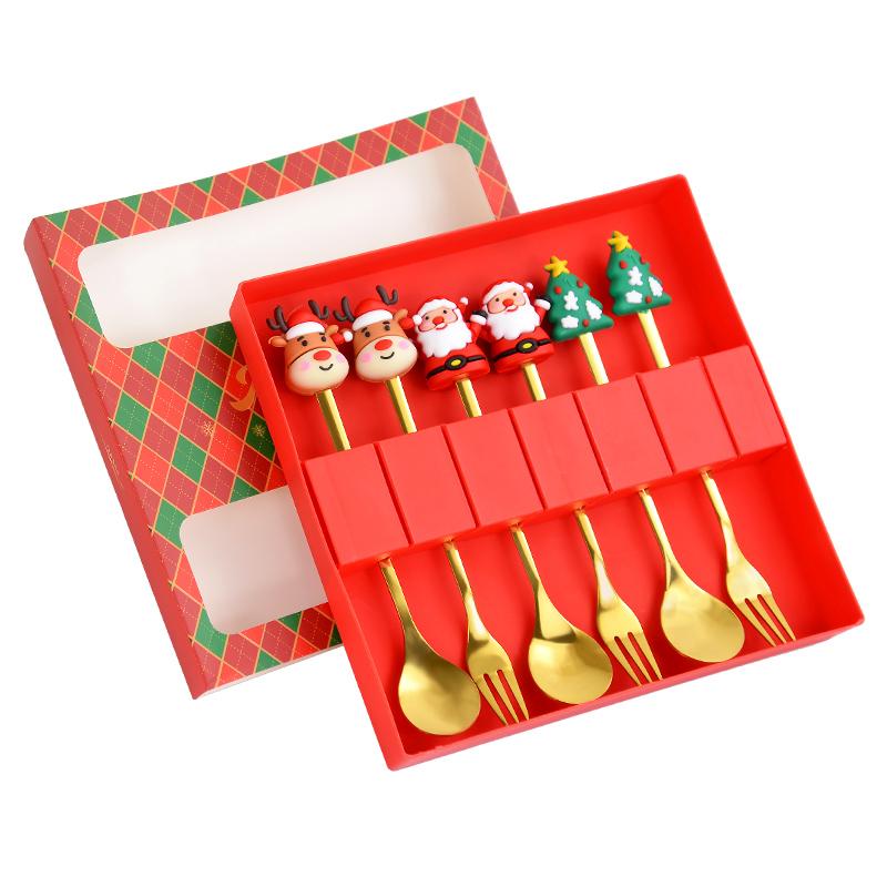 (2/4/6pcs) Christmas Spoon Forks Gift Stainless Steel Cutlery Tableware Set Coffee Tea Dessert Scoop 2025 New Year Home Decor