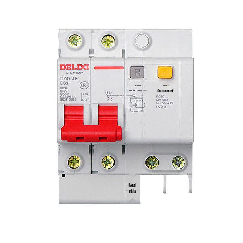 Delixi Type D DZ47SLE 220V 2P Miniature Circuit Breaker with Earth Leakage Protection.