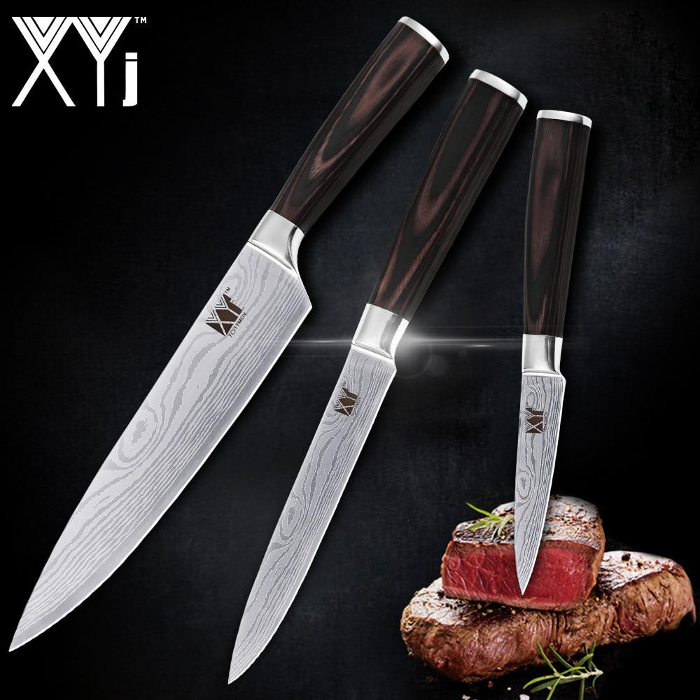 

XYj 8 дюймовый 5 дюймов 3,5 дюймовый Кухня Нож Красота Шаблон Blade 7Cr17 нержавеющей стали Cooking Tools 3 PCs Set