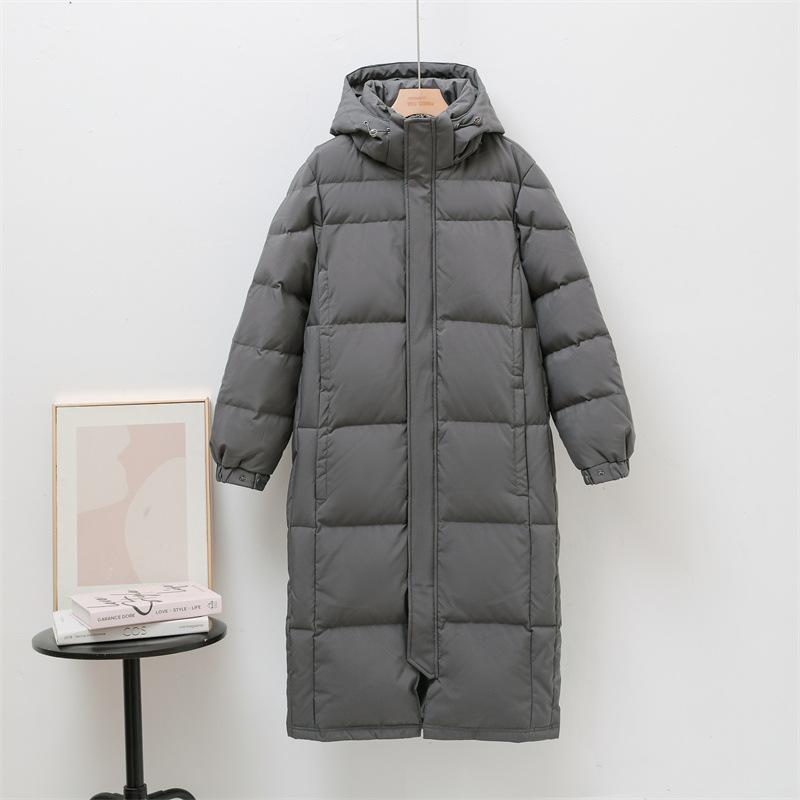 Down jacket men's and women's super long over-knee thickened winter new couple loose Chinese play white duck down jacket