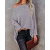 Spring Autumn Women T-shirt Casual Off Shoulder Long Sleeve Waffle Knit Pullover Sweater Pullovers Tops