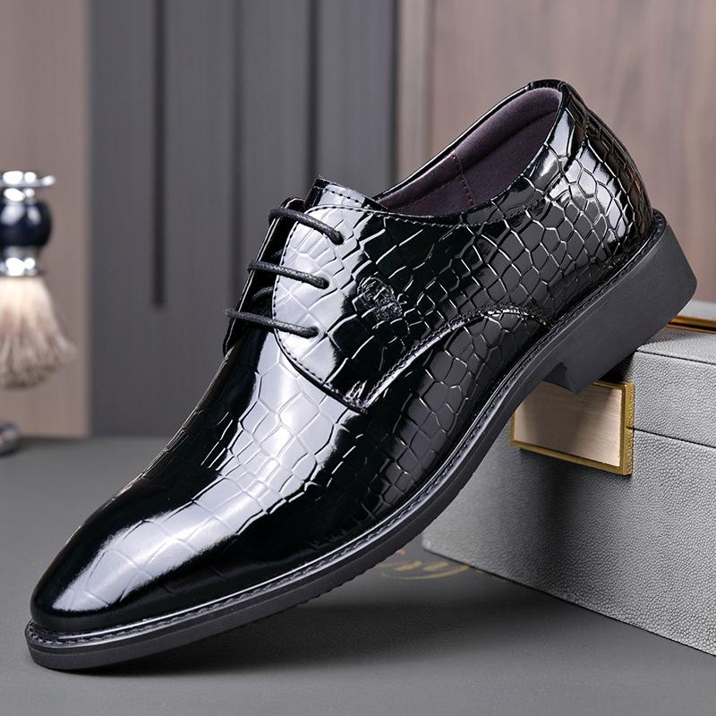 Old man head brand wedding shoes bright leather wedding wear wedding leather shoes men's business leather shoes first layer cowhide lace-up leathe