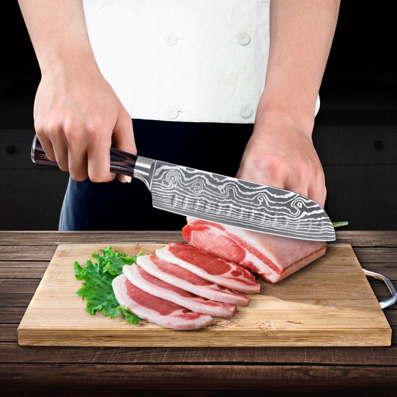 

Нож для убоя со стальной головкой Нож для мяса 7-дюймовый нож шеф-повара Нож для сашими Нож Сантоку Нож для приготовления суши Нож для сашими Разделительное отверстие из дамасской стали