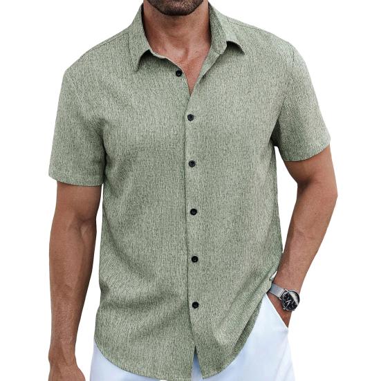 Men Summer Button-up Shirt Short Sleeve Turndown Collar Shirt Casual Loose Fit Holiday Shirt for Beach Vacation Street